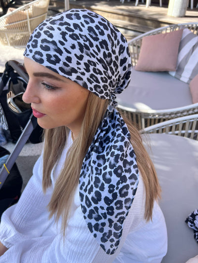 The Scarf Bar Black and White Cheeta Head Scarf