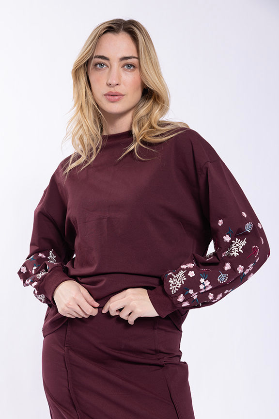 Monn Embroidered Floral Sleeve Sweatshirt
