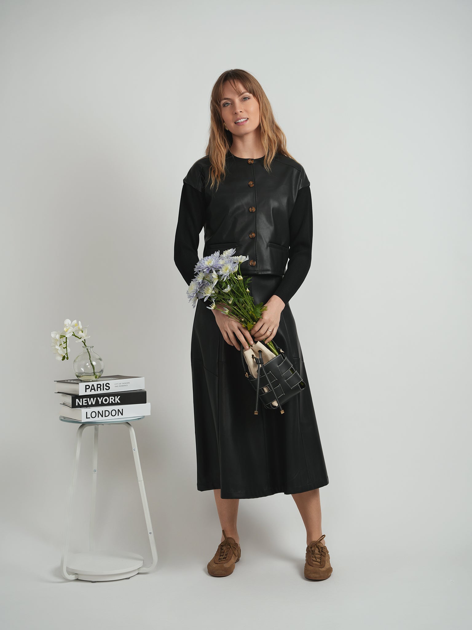 Versatile Black Leather Cropped Combo Jacket