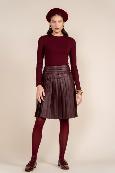 Apparalel Coco Leather Pleated Skirt in Merlot