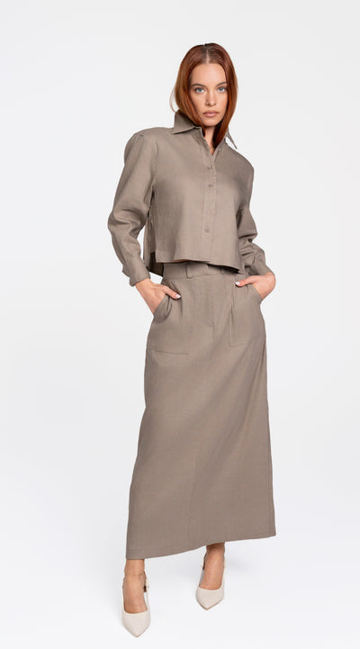 Luum Amanda Cocoa Linen Button Down Shirt (coordinates with Faith Skirt)