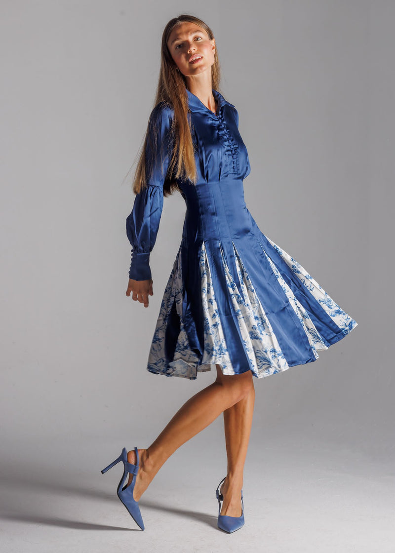 Nina Satin Pleated Dress