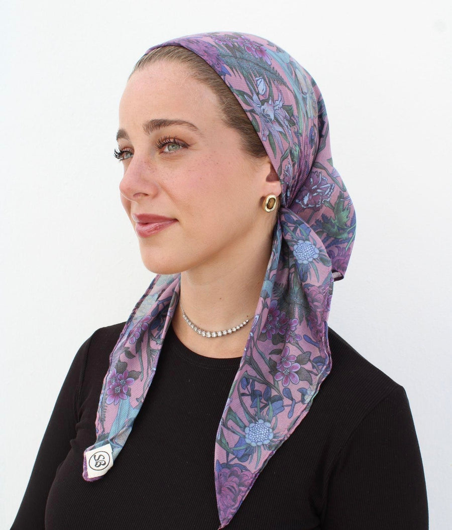 The Scarf Bar Deep Plum Florals Pre Tied with Velvet Grip