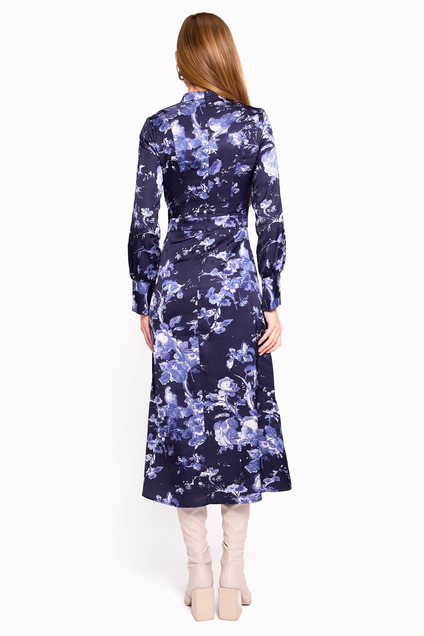 Nina Navy Floral Satin Dress