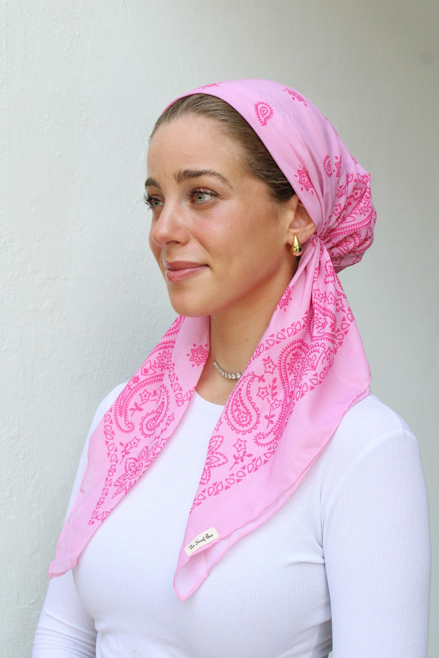 The Scarf Bar Pink Paisley Pre Tied with Velvet Grip