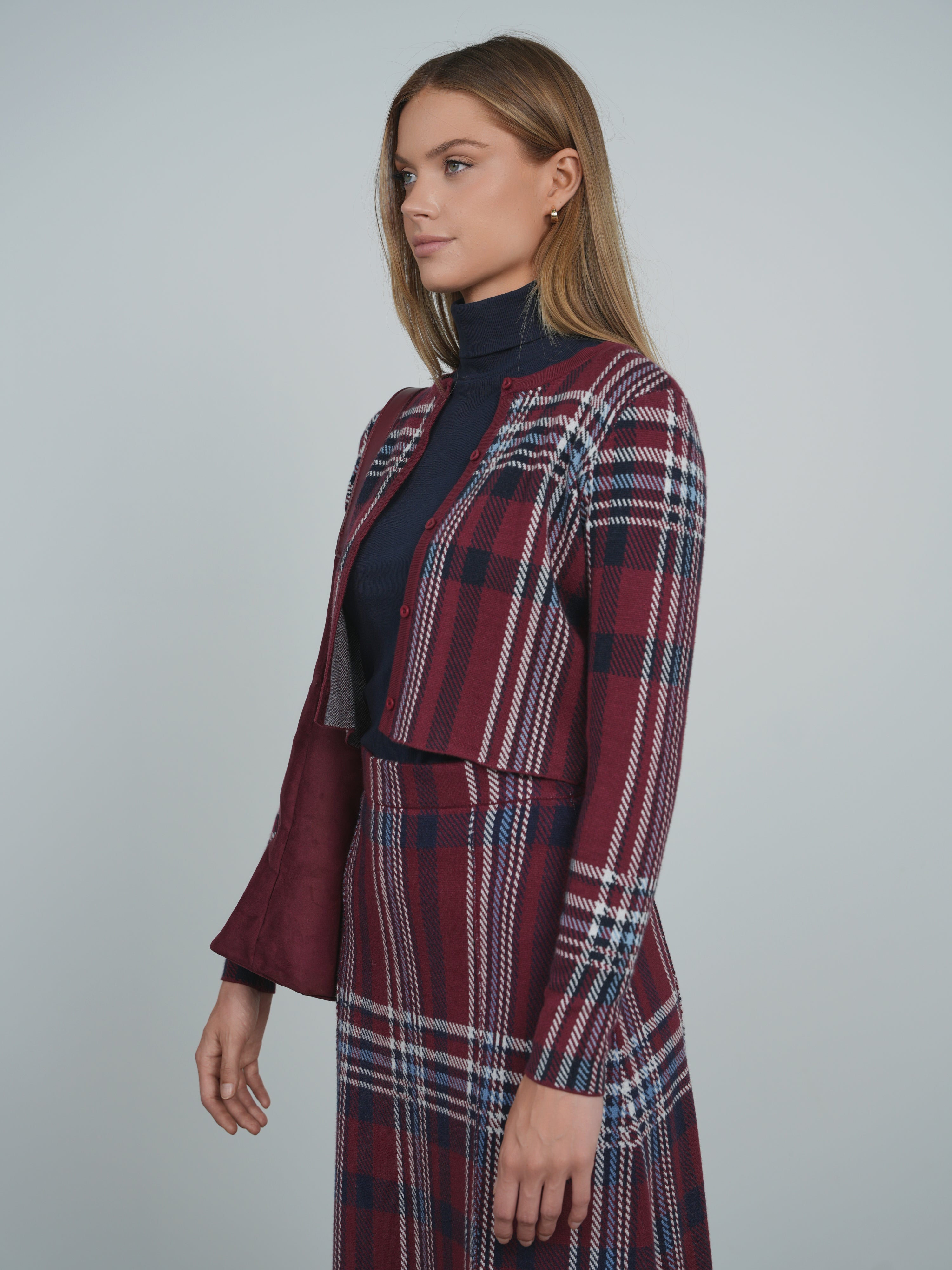 Point Classic Plaid Jacquard Cardigan (coordinating skirt)