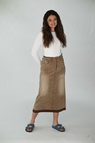Concept Aline Washed Denim Stretch Skirt