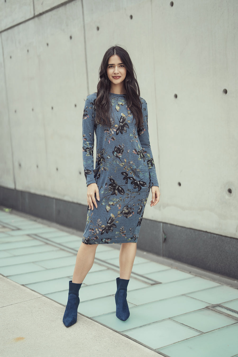 Japparel Alice Denim Floral Dress with Pockets