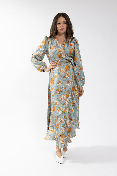 Maple Cliff Floral Silk Wrap Dress