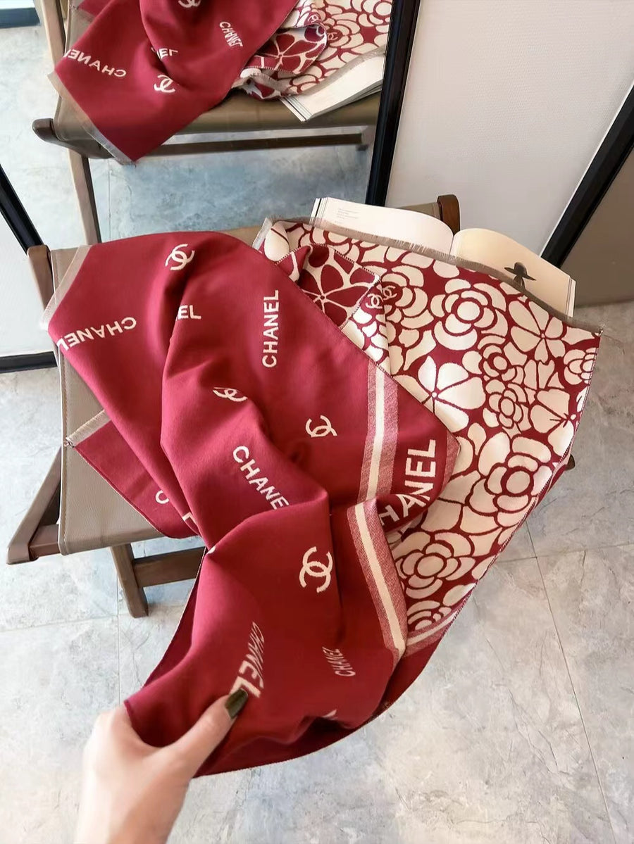 CC Reversible Cashmere Floral Logo Scarf