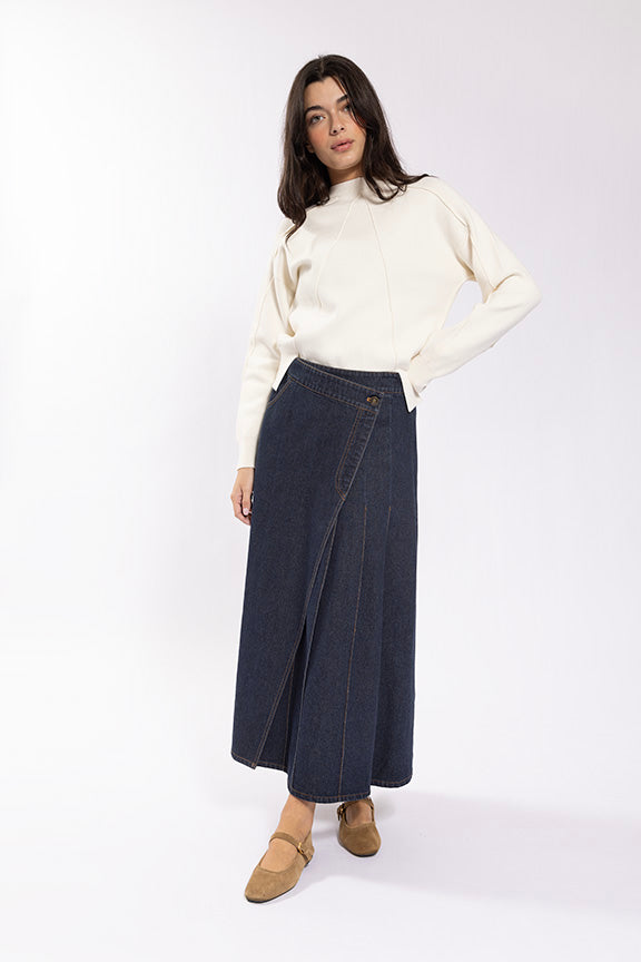 Maple Cliff Denim Mock Wrap Skirt