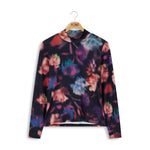 Point Printed Mock Neck Blurred Floral