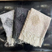 Loewe Beige Wool Allover Logo Scarf with Fringe