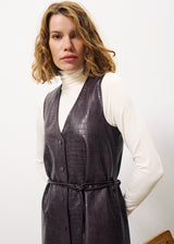 French Adonia Vegan Leather Chocolate Croc Vest Dress