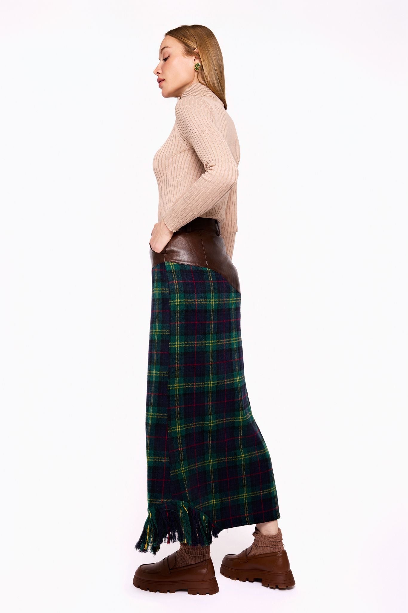 Nina Reimagined Green and Navy Plaid Skirt