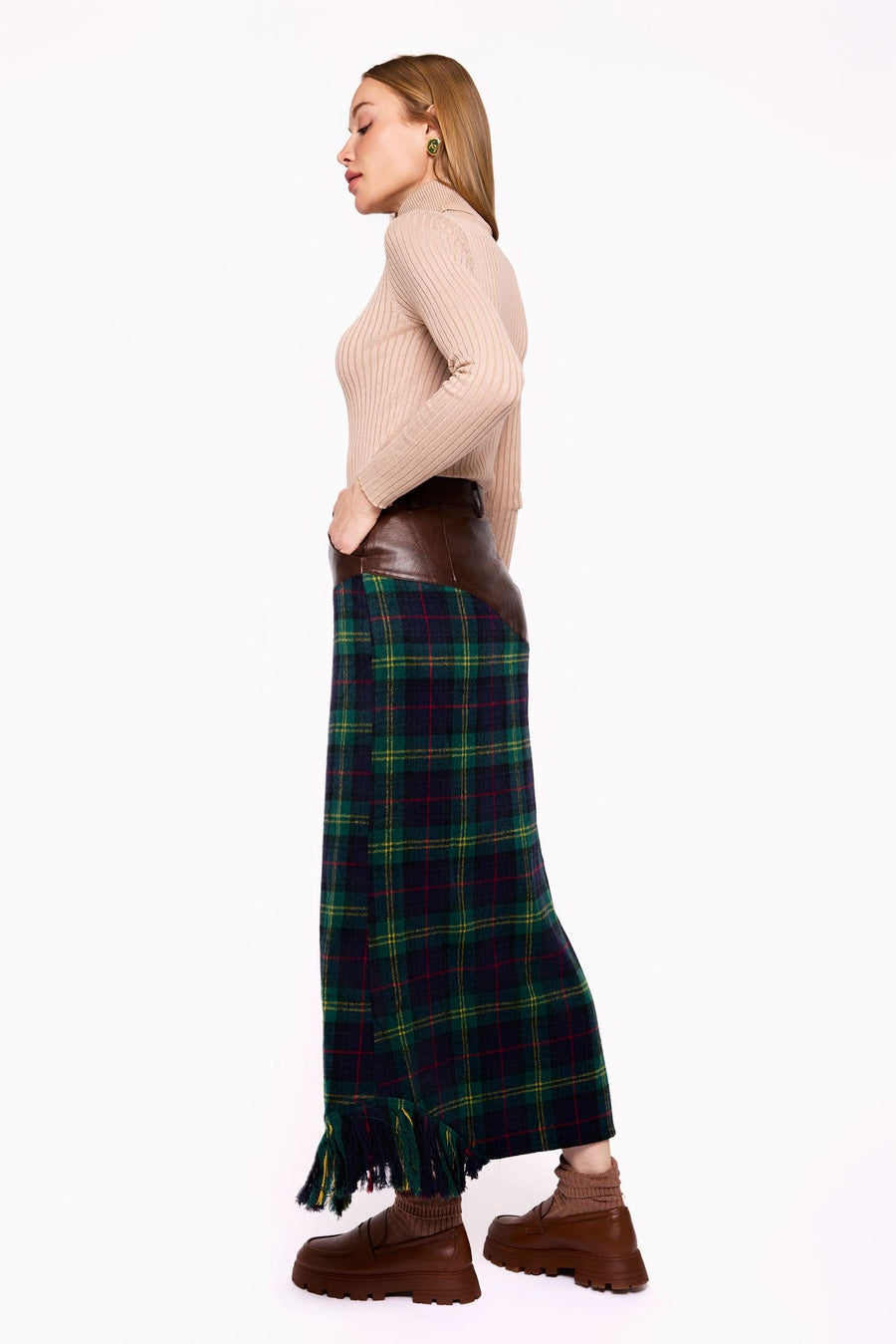 Nina Reimagined Green and Navy Plaid Skirt