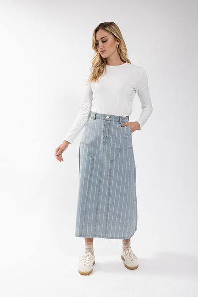 Concept Stripe Denim Skirt