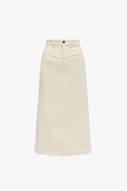 Adina Fray Denim Skirt in Beige
