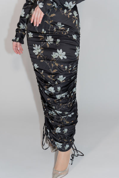 Nina Black Floral Drawstring Dress