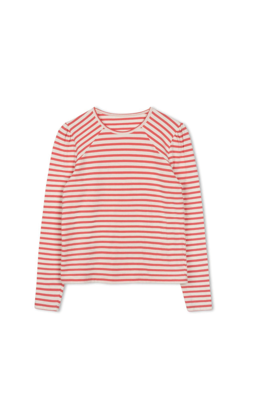 Point Hibiscus Stripe Puff Sleeve Crew Top