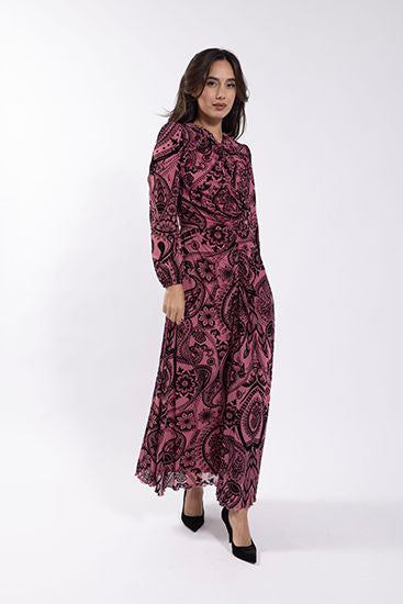 Soie Velvet Print Ruched Dress