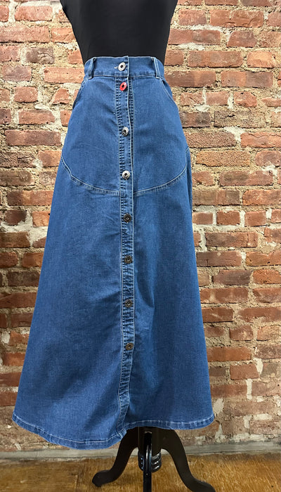 Faves Flair Denim Button Maxi Skirt