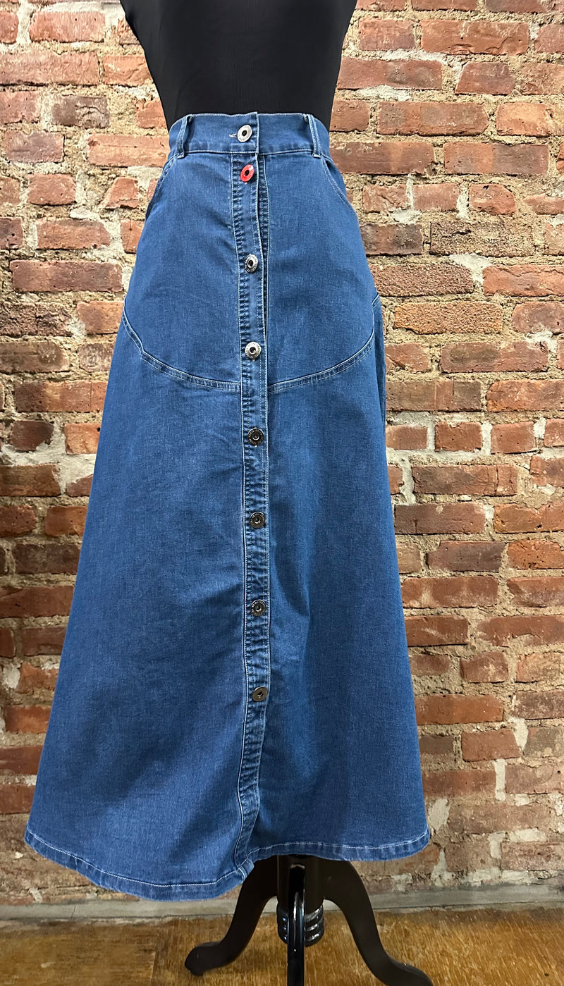 Faves Flair Denim Button Maxi Skirt