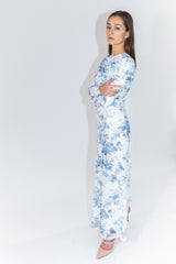 Nina Amalfi Toile Ruched Yoke Dress