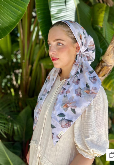 The Scarf Bar Ivory Florals Velvet Grip Pre Tied