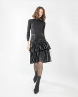 Mima Rosso Leather Ruffle Skirt