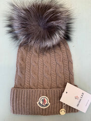 FHTH Moncler Cable Knit Fur Pom Cuff Hat