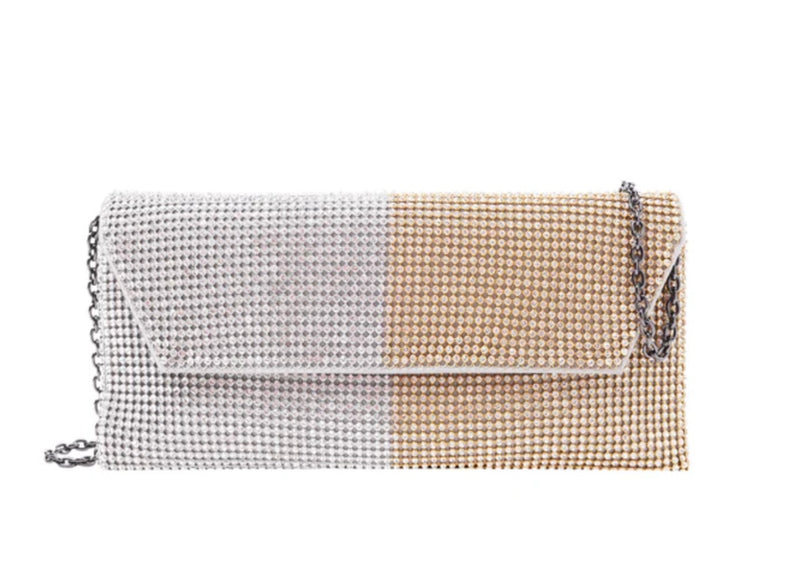 Sondra Roberts Two Tone Crystal Mesh Flap Clutch