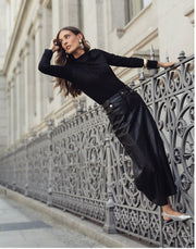 Luum Tanya Black Leather Aline Skirt with Gold Snaps