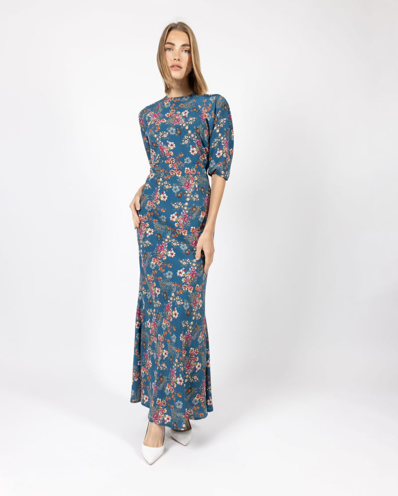 Mima Rosso Teal Floral Print Maxi Dress