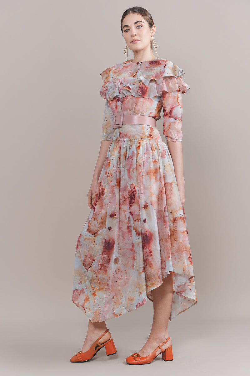 Apparalel Skyla Midi Dress in Watercolor Rose