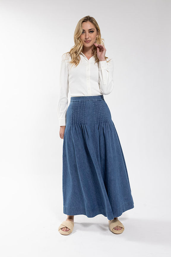 Latitude Chambray Tuck Detail Skirt