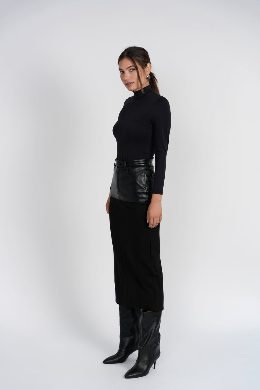Luum Jude Black Leather Straight Skirt