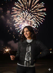 Point Black Metallic Knit Bow Cardigan