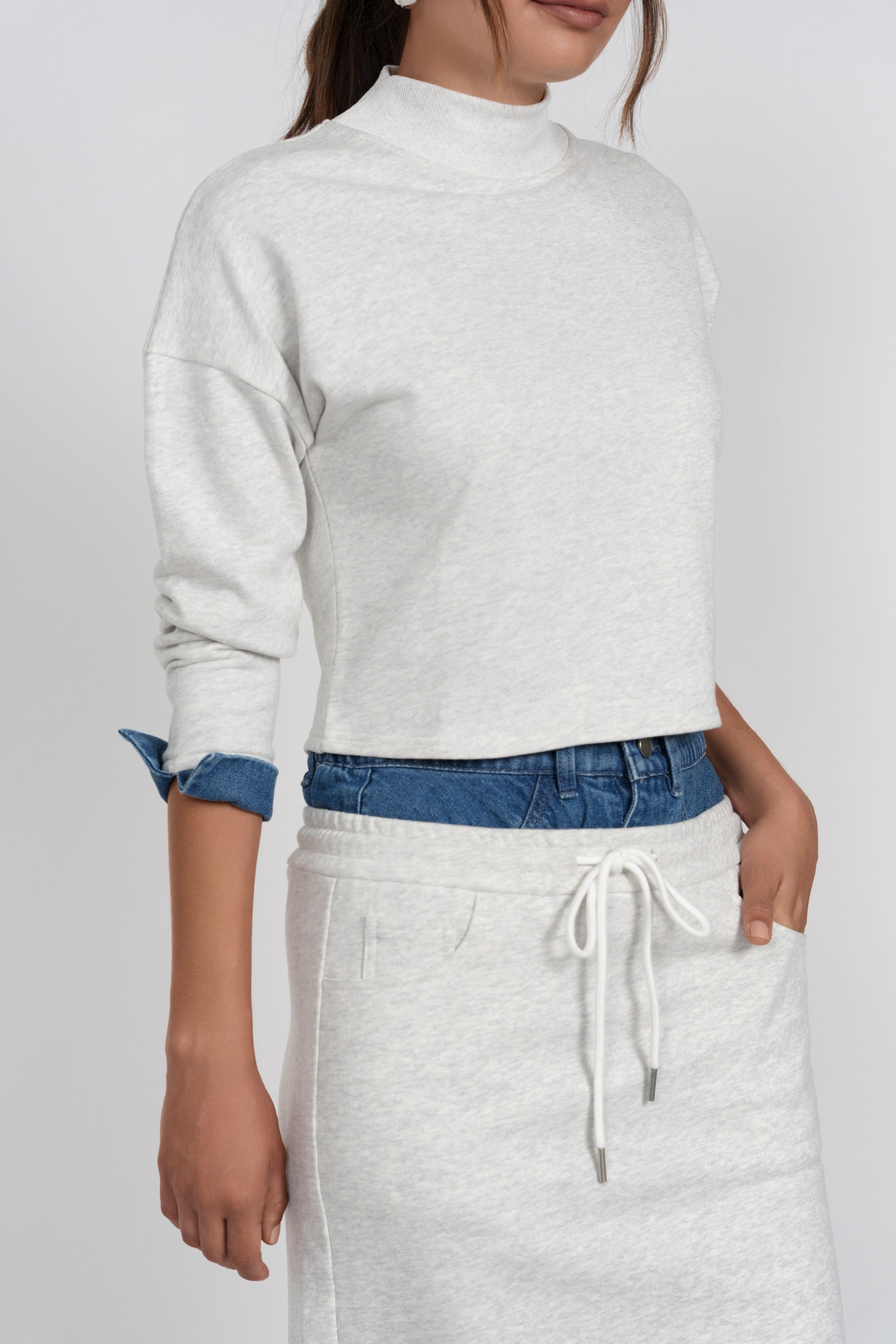 Luum Sari Grey Sweatershirt with Denim Cuffs (coordinating skirt)