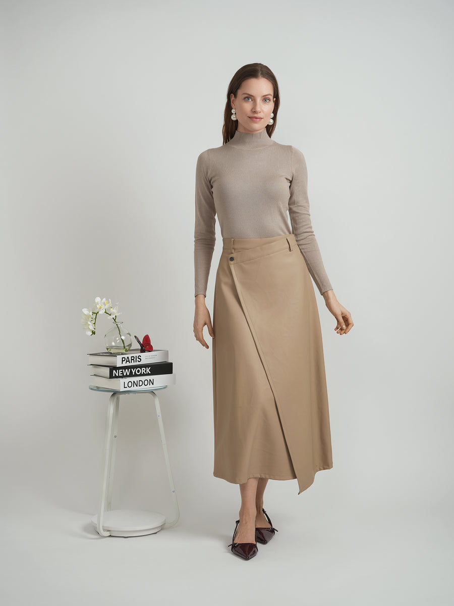 Faves Oatmeal Leather Wrap Skirt