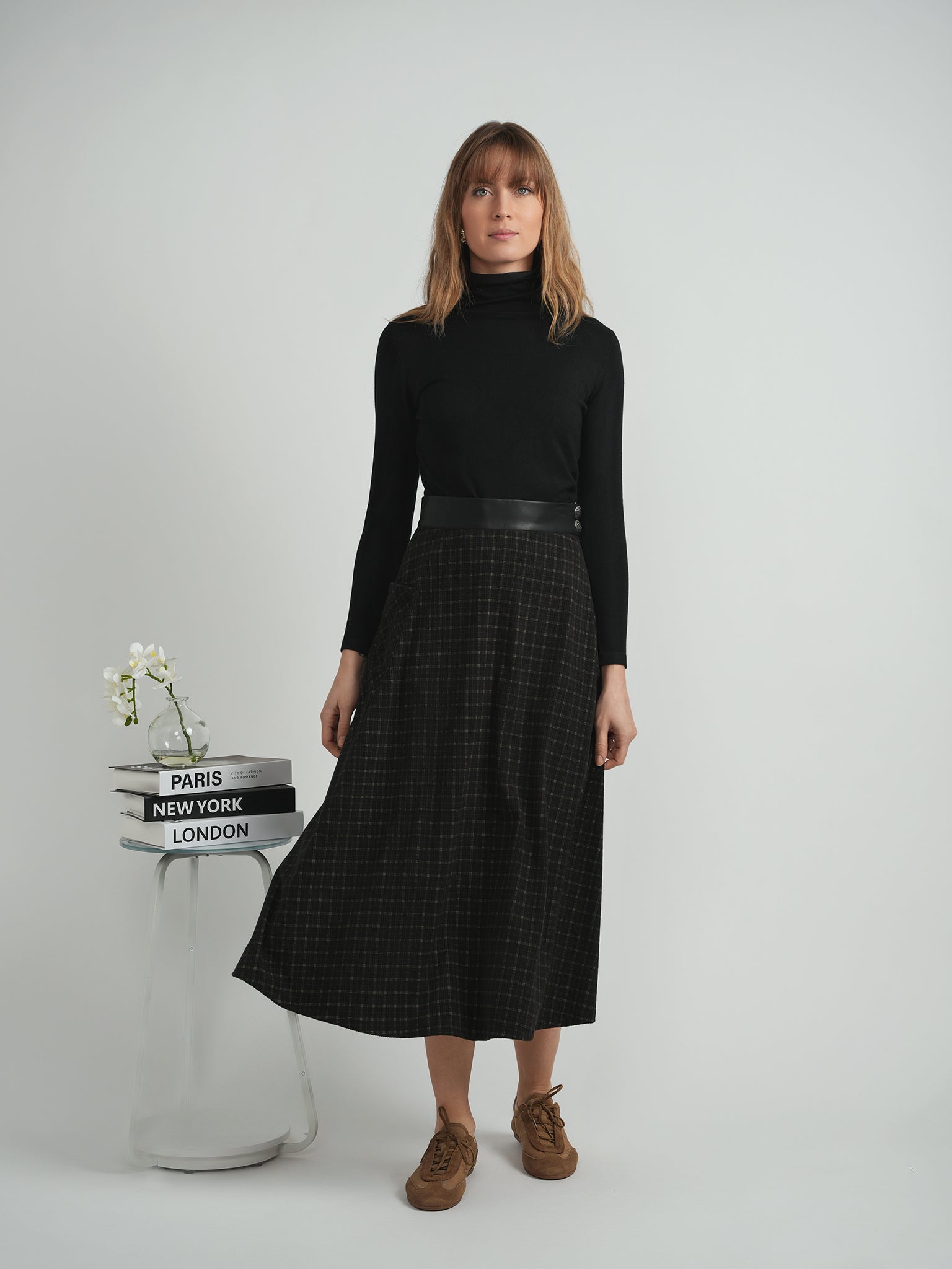 Oops Black Plaid Corduroy Pocket Skirt