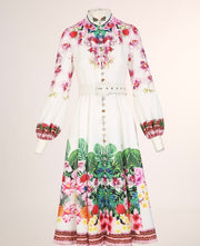 Beulah Rhinestone Crystal Button Floral Dress