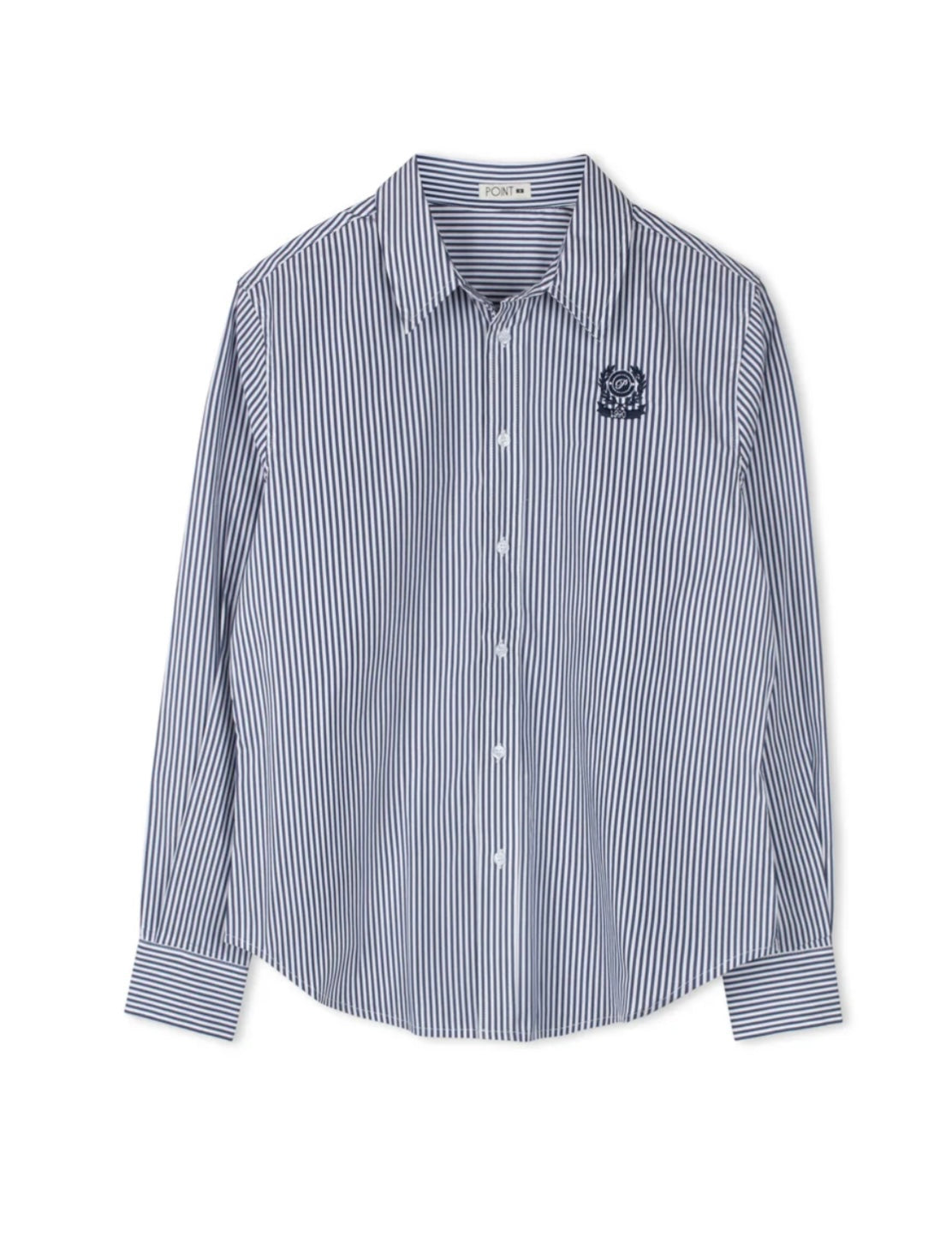 Point Navy Stripe  Fitted Button Up Shirt