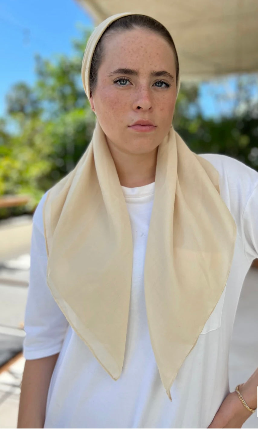 The Scarf Bar Cream Cotton Solid Pre Tied with Velvet Grip