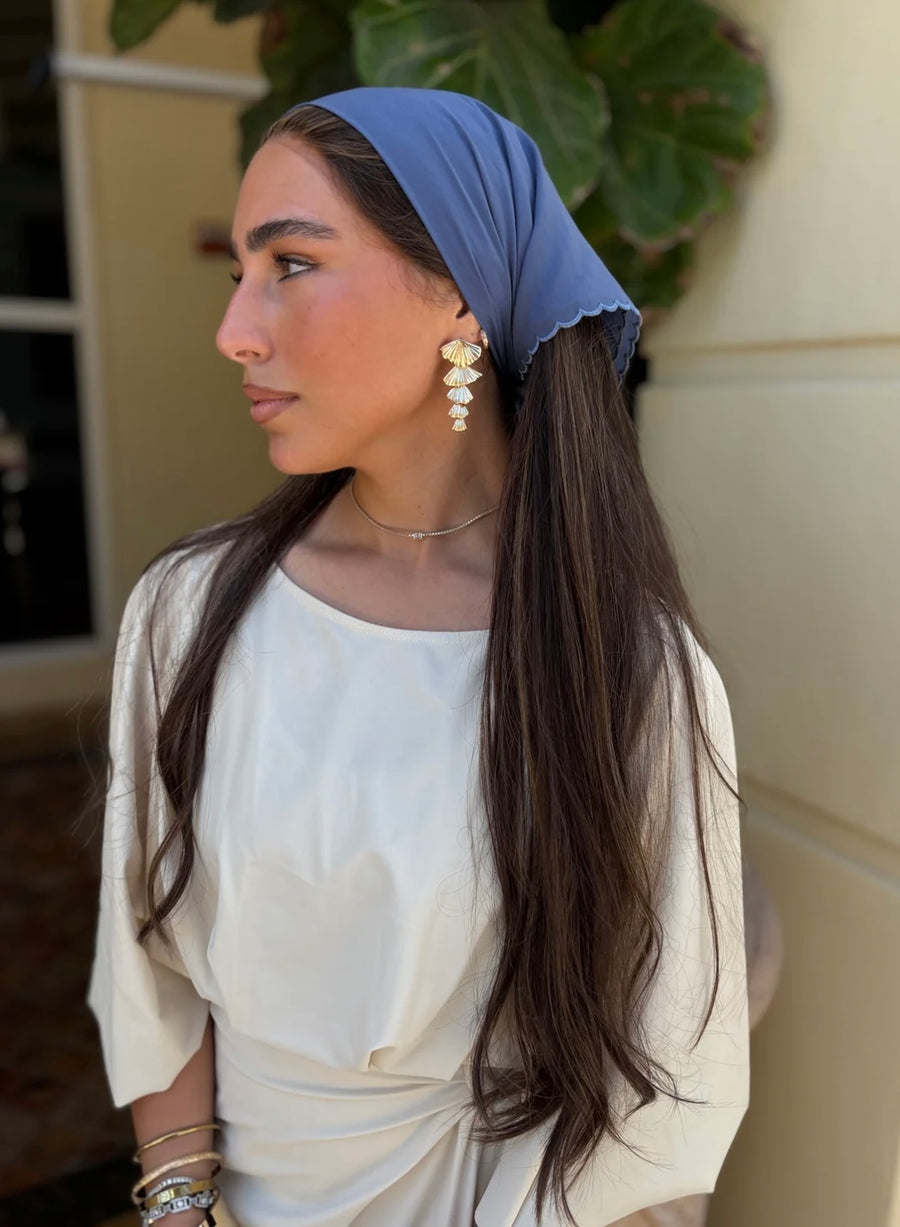 The Scarf Bar Cotton Scalloped Bandana Denim