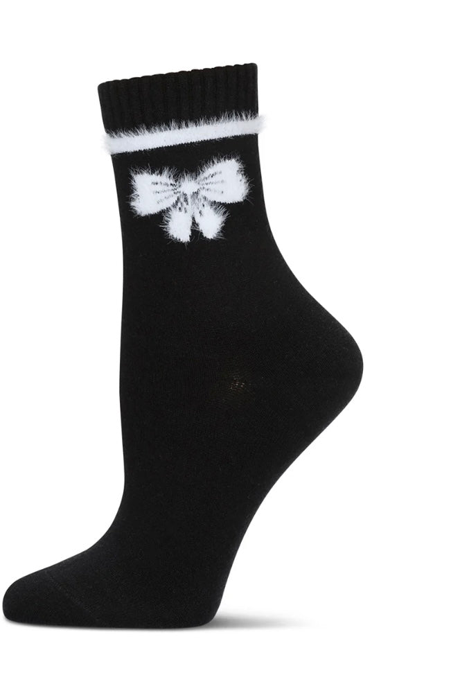 Memoi Cashmere Fuzzy Yarn Bow Crew Sock