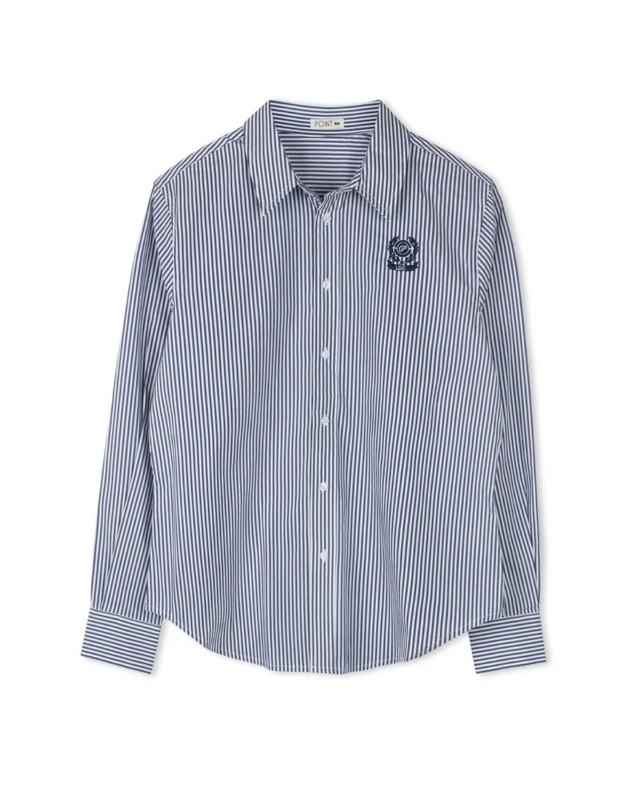Point Navy Stripe  Fitted Button Up Shirt