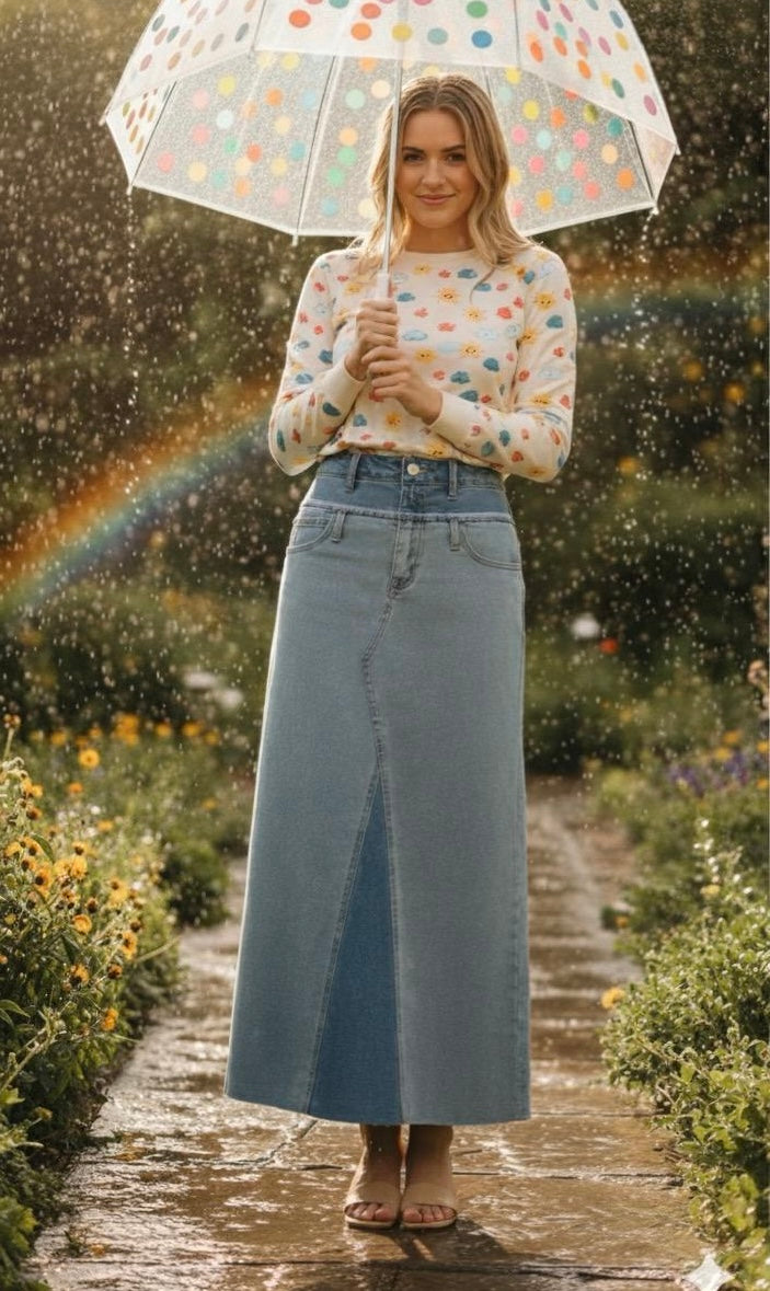 Adina Fray Two Tone Denim Skirt