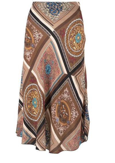 Astrid Scarf Print Midi Skirt in Brown