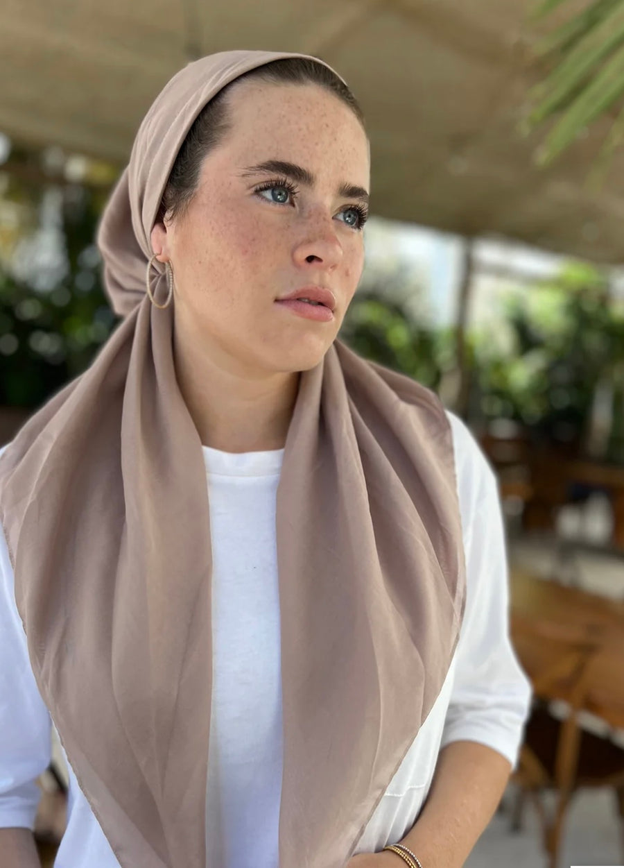 The Scarf Bar Taupe Cotton Pre Tied with Velvet Grip